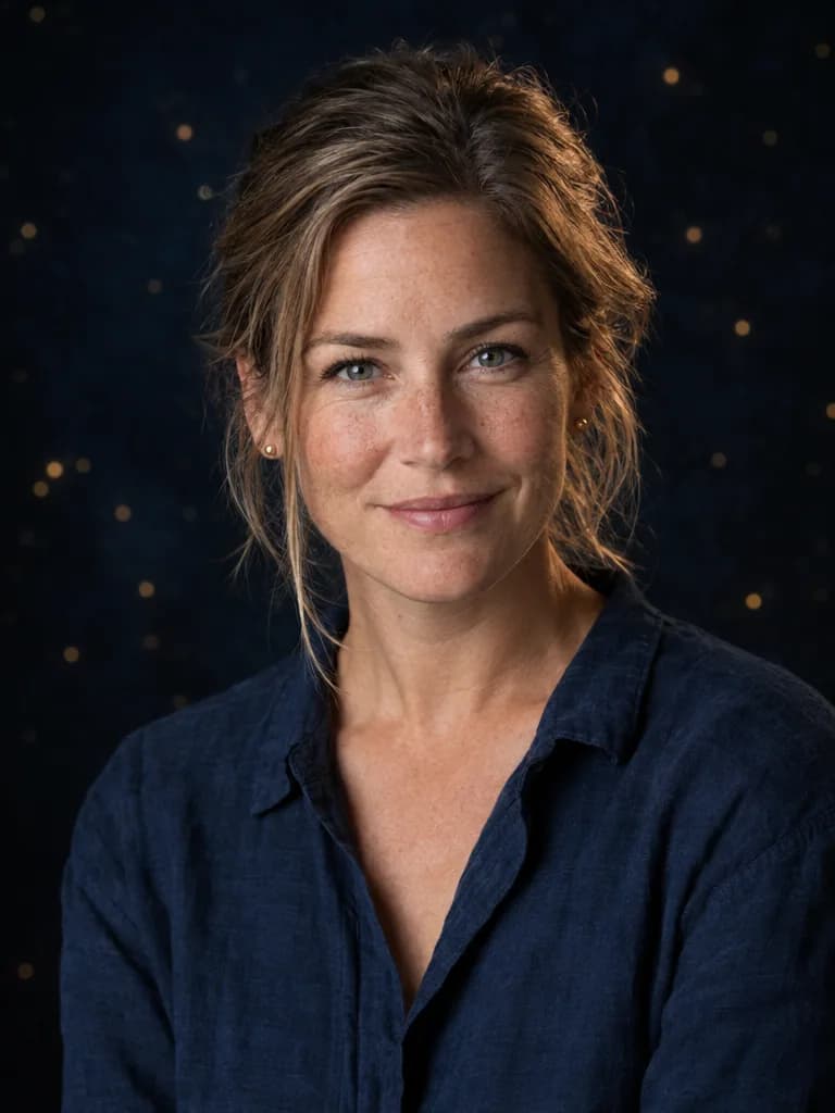 Marit Vos, astroloog van astroloog.io, in warm avondlicht